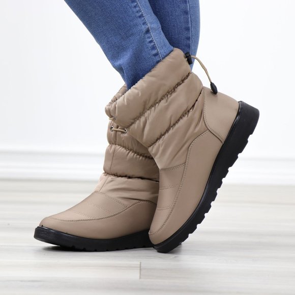 Weather Resistant Warm Synthetic Fur Inside Taupe Above Ankle Boots - Picture 8 of 13